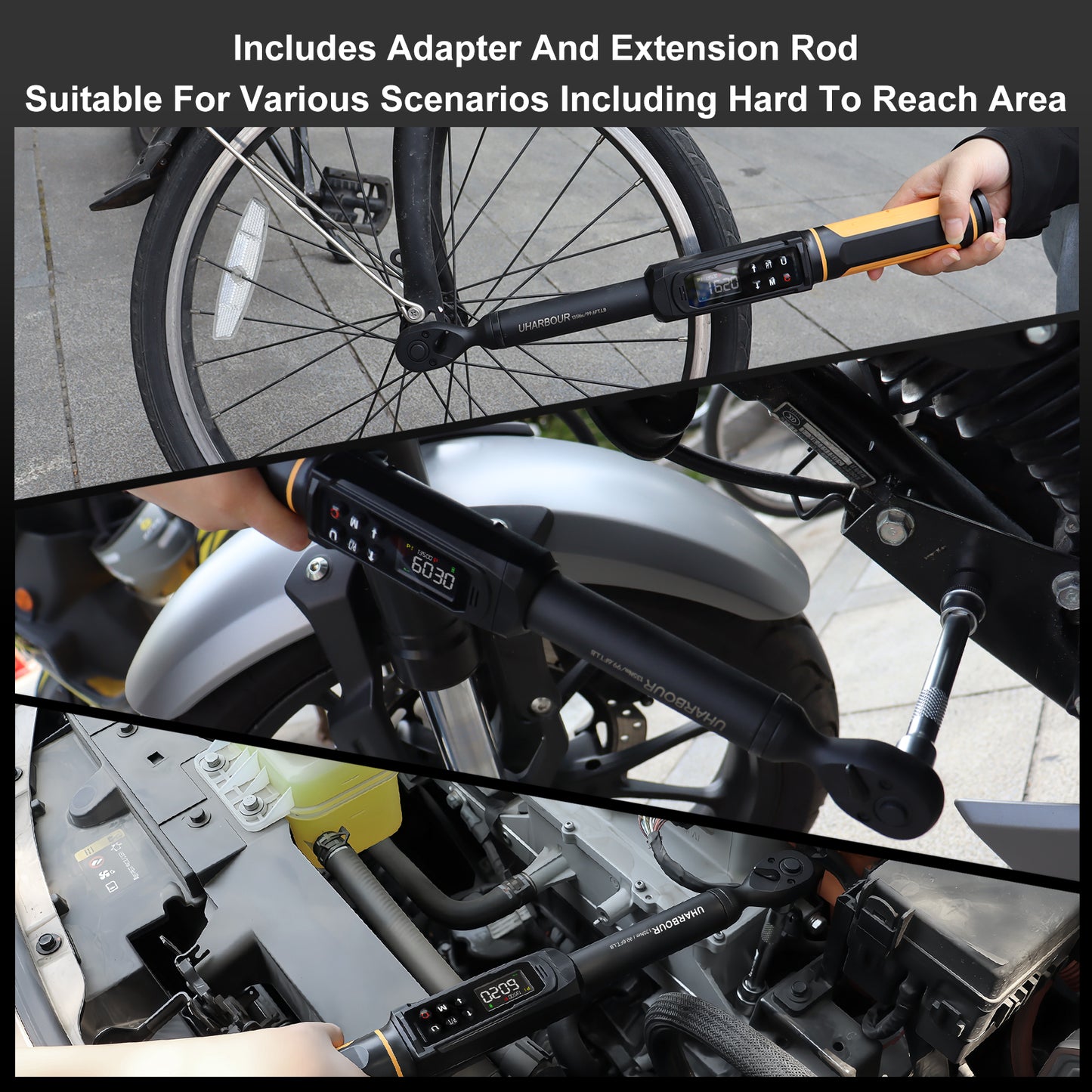 Uharbour Digital Torque Wrench 3/8 Drive, 1.5-99.5 ft-lbs./6.8-135Nm Range, Electric Torque Wrench with Dual Direction Ratchet, ±1% Accuracy with Vibration, Buzzer and LED Alert