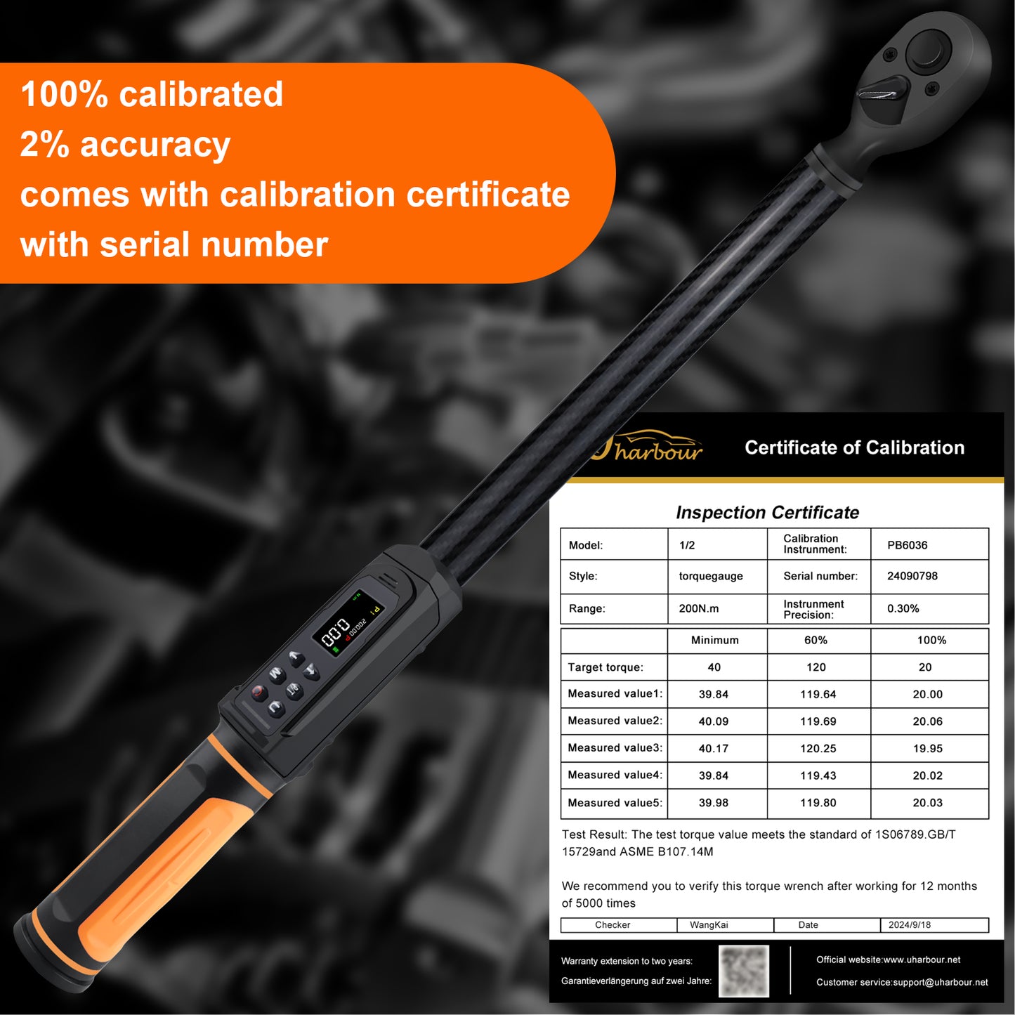 Digital Torque Wrench 1/2 Drive with Carbon Fiber Body, 2.2-147.5 Ft.lb Range, ±1% Accuracy with Vibration, Buzzer and LED Alert, Suitable for Car, Motorcycle and Bicycle