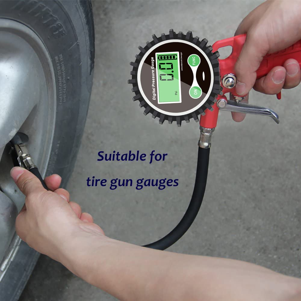 Digital Air Pressure Gauge with 1/4'' NPT Bottom Connector and Rubber Protector, 5-200psi Tire Pressure Gauge, Accuracy 1% F.S.