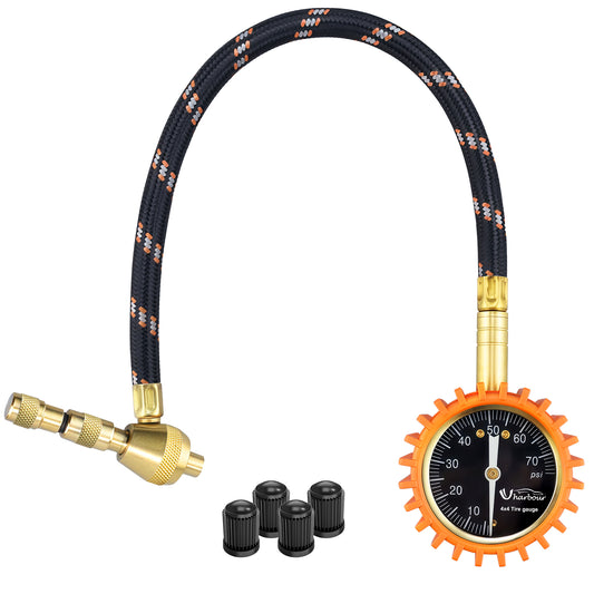 4X4 Rapid Air Down Tire Deflator with Gauge (0-75PSI) ， 2" Easy Read Glow Dial & Solid Brass Hardware-Automatic Tire Air Down Tool for Jeep, Truck or ATV