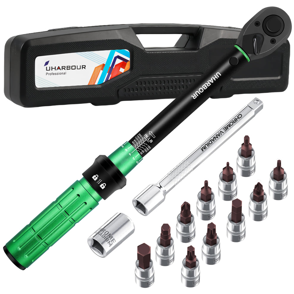 Uharbour Torque Wrench Set 1/4 Drive with Bits and Extension Rod, Bicy