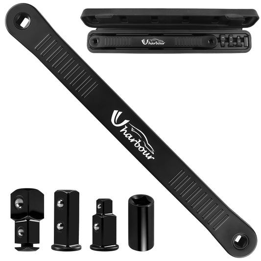 Uharbour Offset Extension Wrench for Tight Spaces, Universal Ratchet Wrench Extender for Small Places, Offset Extension Wrench Set with 1/2", 1/4" & 3/8" Drive Square Adapters and 1/4" Socket