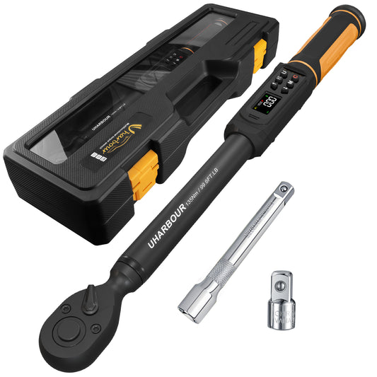 Uharbour Digital Torque Wrench 3/8 Drive, 1.5-99.5 ft-lbs./6.8-135Nm Range, Electric Torque Wrench with Dual Direction Ratchet, ±1% Accuracy with Vibration, Buzzer and LED Alert