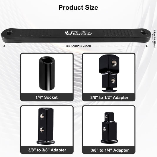 Uharbour Offset Extension Wrench for Tight Spaces, Universal Ratchet Wrench Extender for Small Places, Offset Extension Wrench Set with 1/2", 1/4" & 3/8" Drive Square Adapters and 1/4" Socket