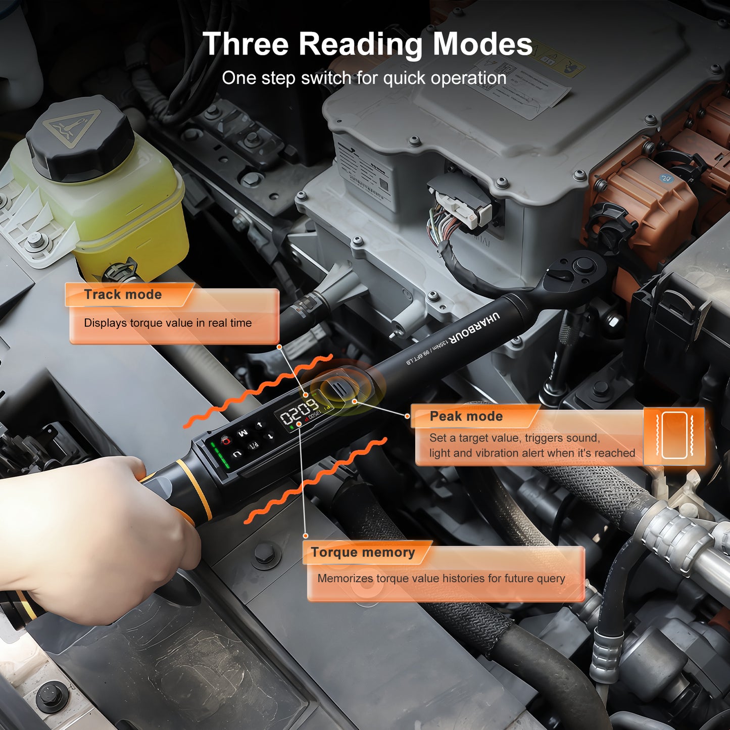 Uharbour Digital Torque Wrench 3/8 Drive, 1.5-99.5 ft-lbs./6.8-135Nm Range, Electric Torque Wrench with Dual Direction Ratchet, ±1% Accuracy with Vibration, Buzzer and LED Alert