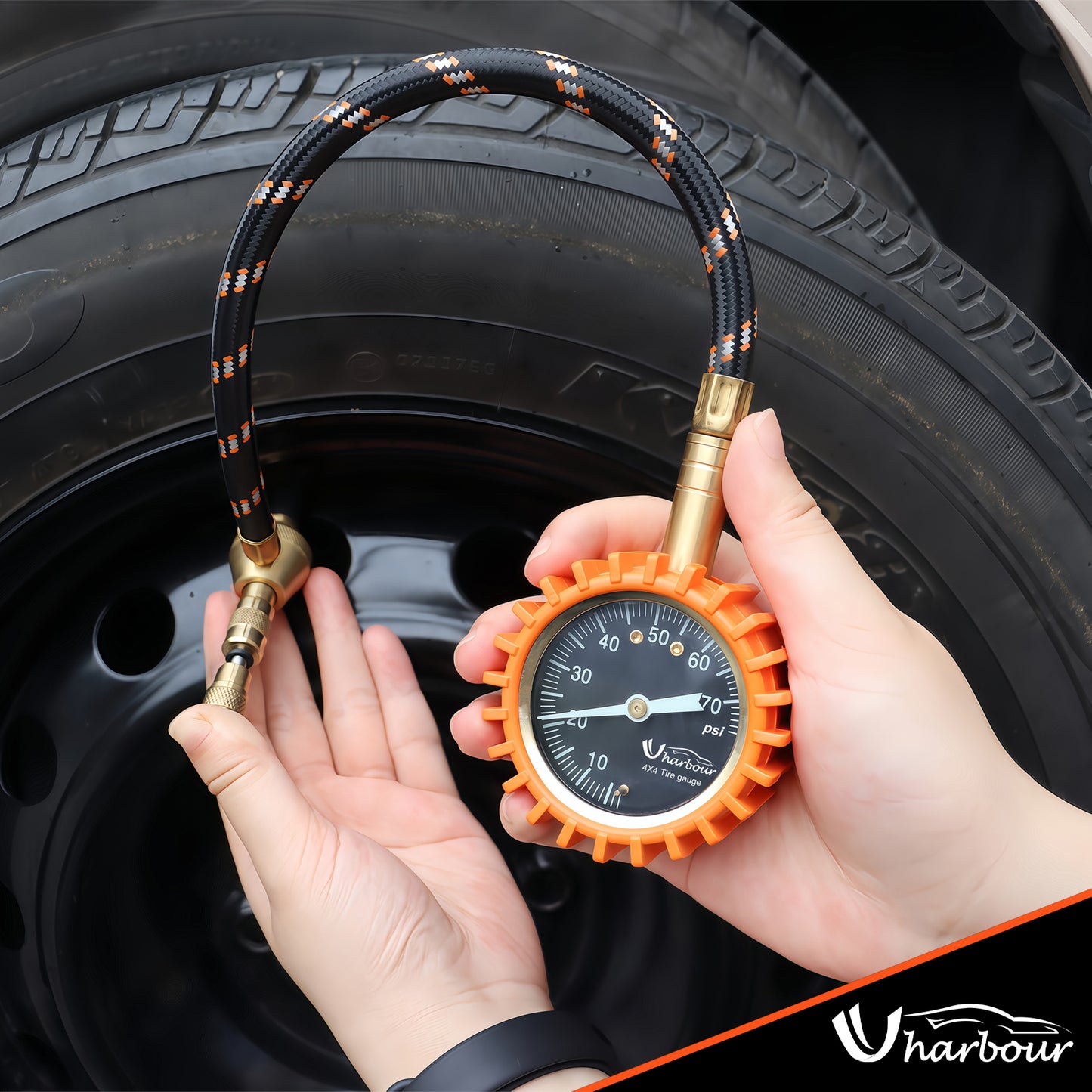 4X4 Rapid Air Down Tire Deflator with Gauge (0-75PSI) ， 2" Easy Read Glow Dial & Solid Brass Hardware-Automatic Tire Air Down Tool for Jeep, Truck or ATV