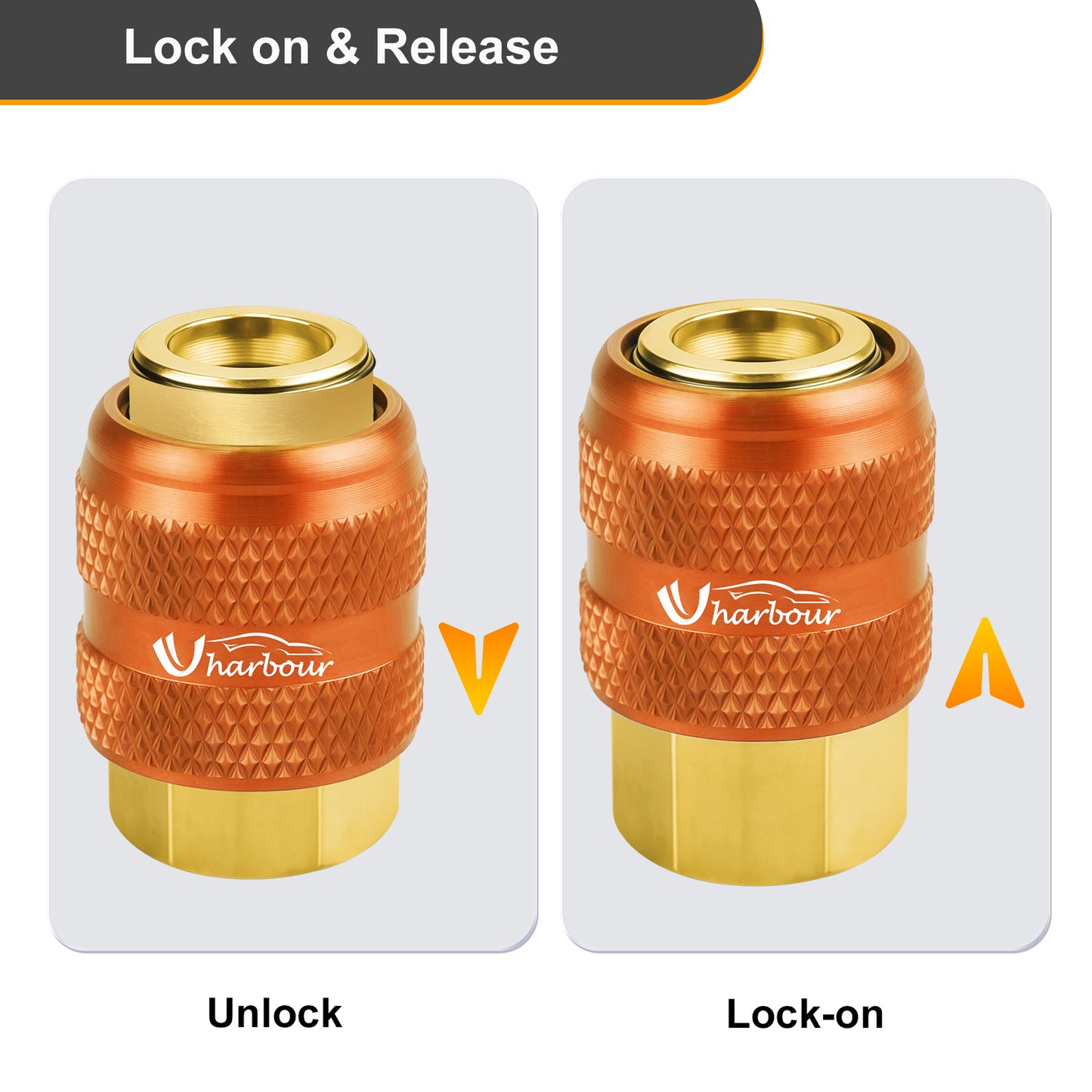 Locking Air Chuck, 1/4 FNPT Lock On Air Chuck, Heavy Duty Brass Material for Tire Inflators(Set of 2)