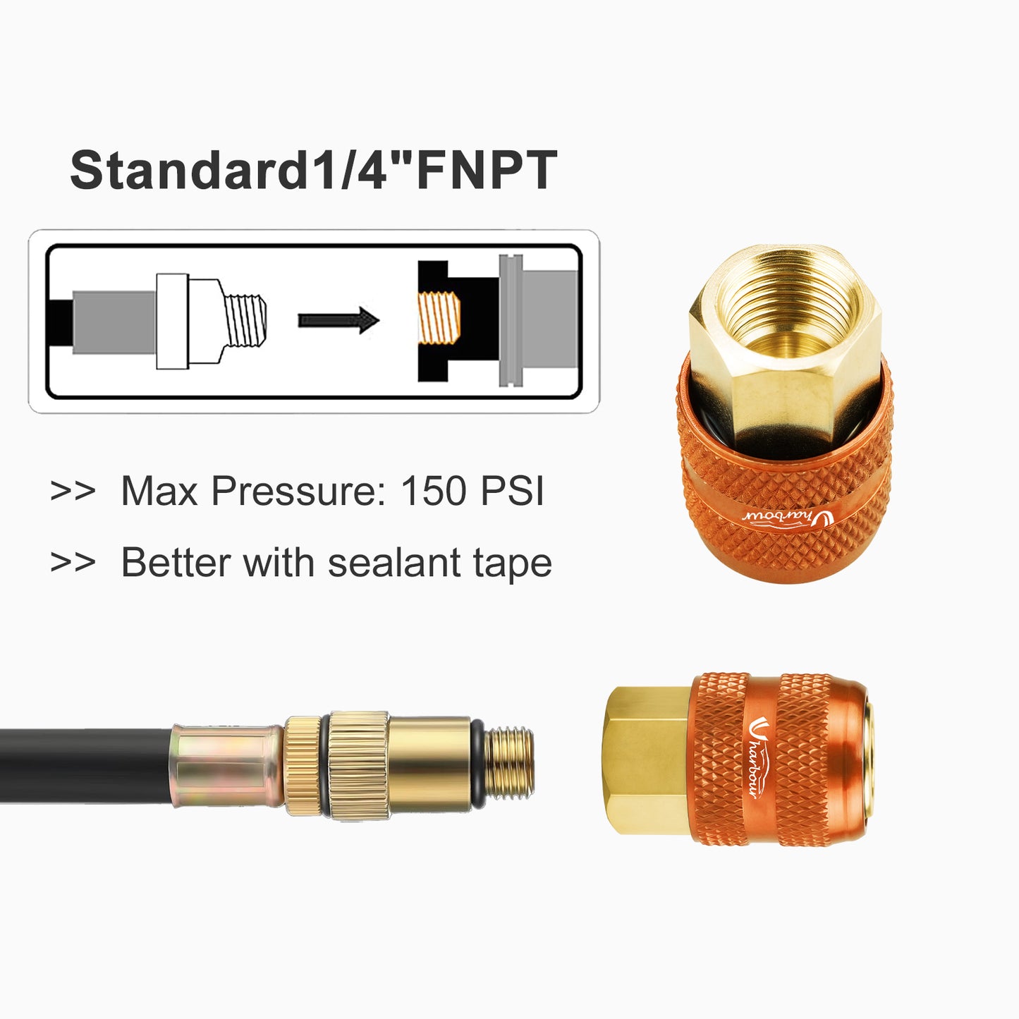 Locking Air Chuck, 1/4 FNPT Lock On Air Chuck, Heavy Duty Brass Material for Tire Inflators(Set of 2)
