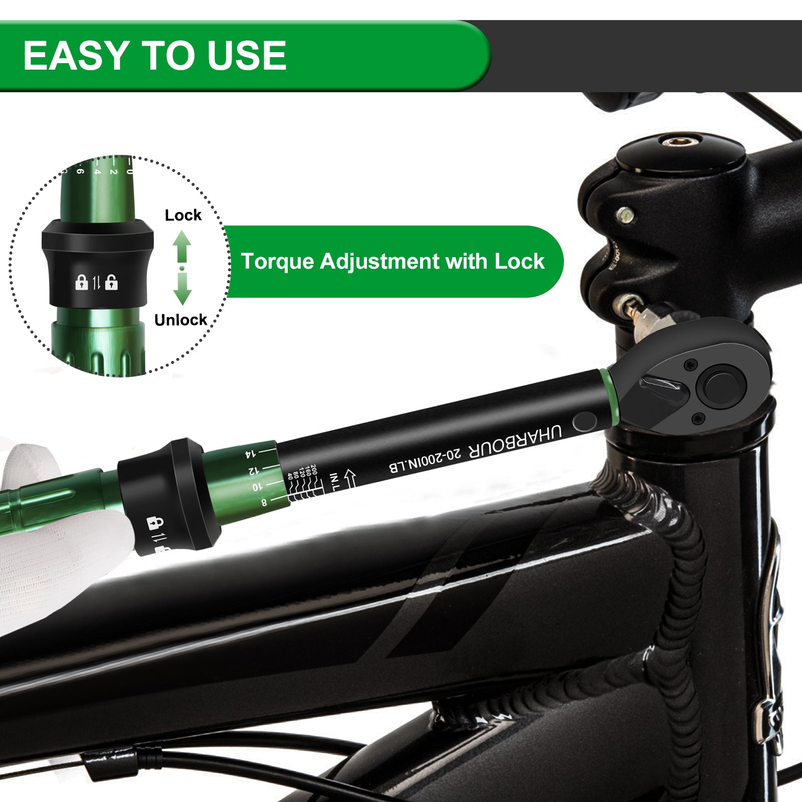 Uharbour Torque Wrench 1/4 Drive, 1/4 Torque Wrench 20-200 in-Lb, Dual