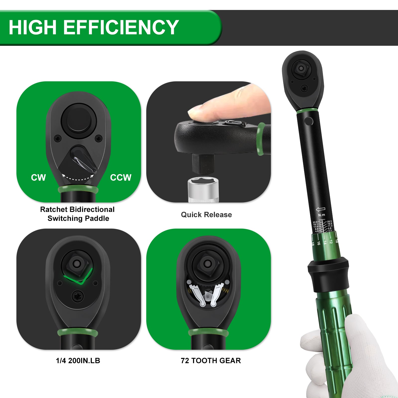 Uharbour Torque Wrench 1/4 Drive, 1/4 Torque Wrench 20-200 in-Lb, Dual