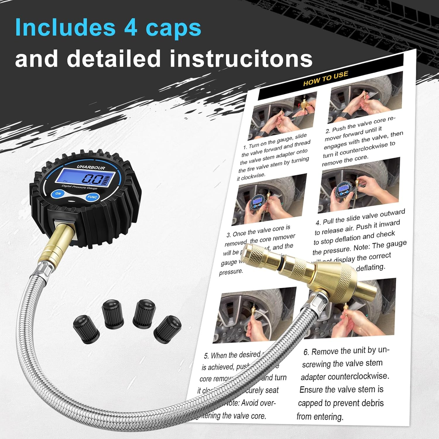 4X4 Rapid Air Down Tire Deflator with Digital Gauge (0-100PSI) ， 2.5" Easy Read Glow Dial & Solid Brass Hardware-Automatic Tire Air Down Tool for Jeep, Truck or ATV