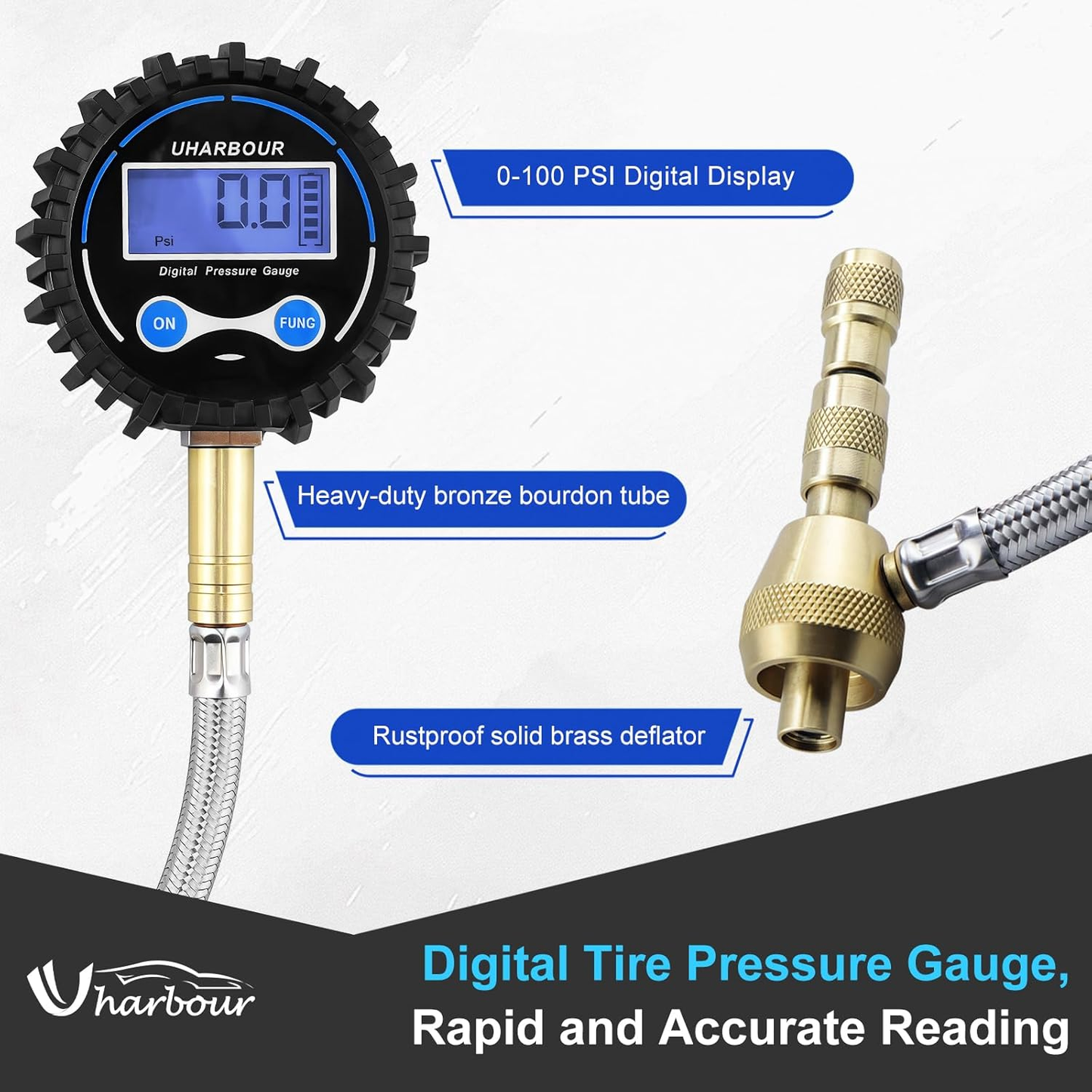 4X4 Rapid Air Down Tire Deflator with Digital Gauge (0-100PSI) ， 2.5" Easy Read Glow Dial & Solid Brass Hardware-Automatic Tire Air Down Tool for Jeep, Truck or ATV