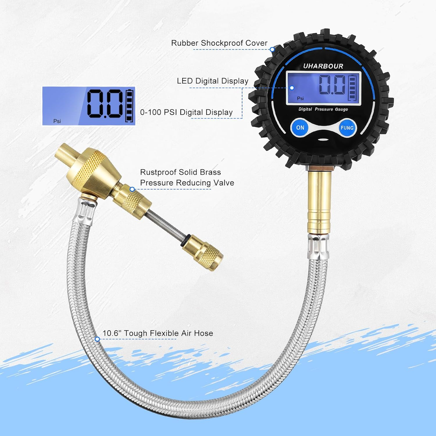 4X4 Rapid Air Down Tire Deflator with Digital Gauge (0-100PSI) ， 2.5" Easy Read Glow Dial & Solid Brass Hardware-Automatic Tire Air Down Tool for Jeep, Truck or ATV